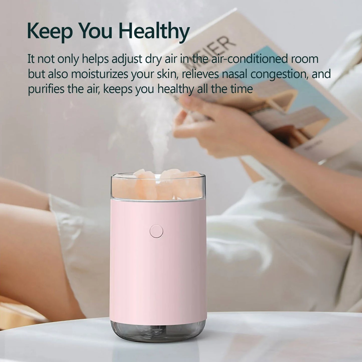Crystal Salt Stone Humidifier – Natural Air Purifier & Healing Himalayan Salt Lamp