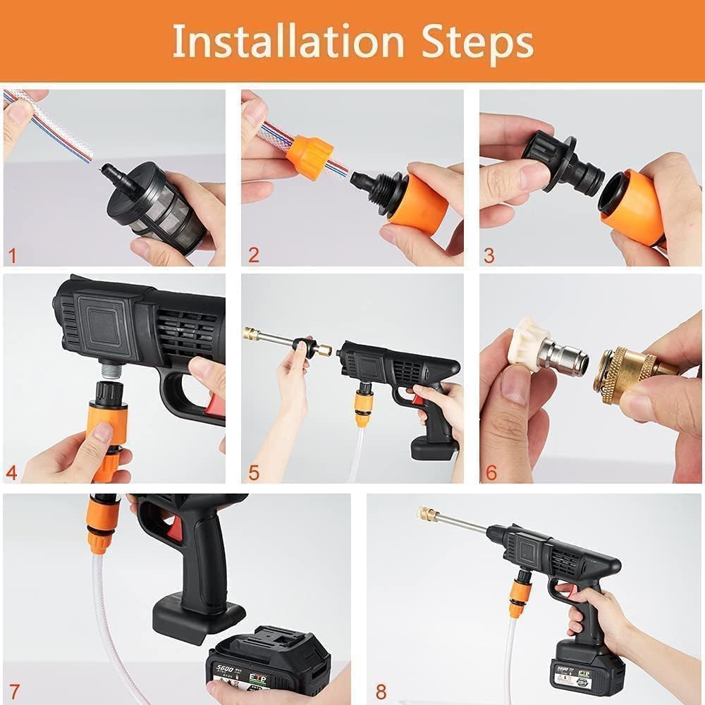 48V Cordless High Pressure Washer Gun – Portable 12000mAh Wireless Power Cleaner with Adjustable Nozzle, 5M Hose, Double Battery – Ideal for Car, Bike, Home & Outdoor Cleaning