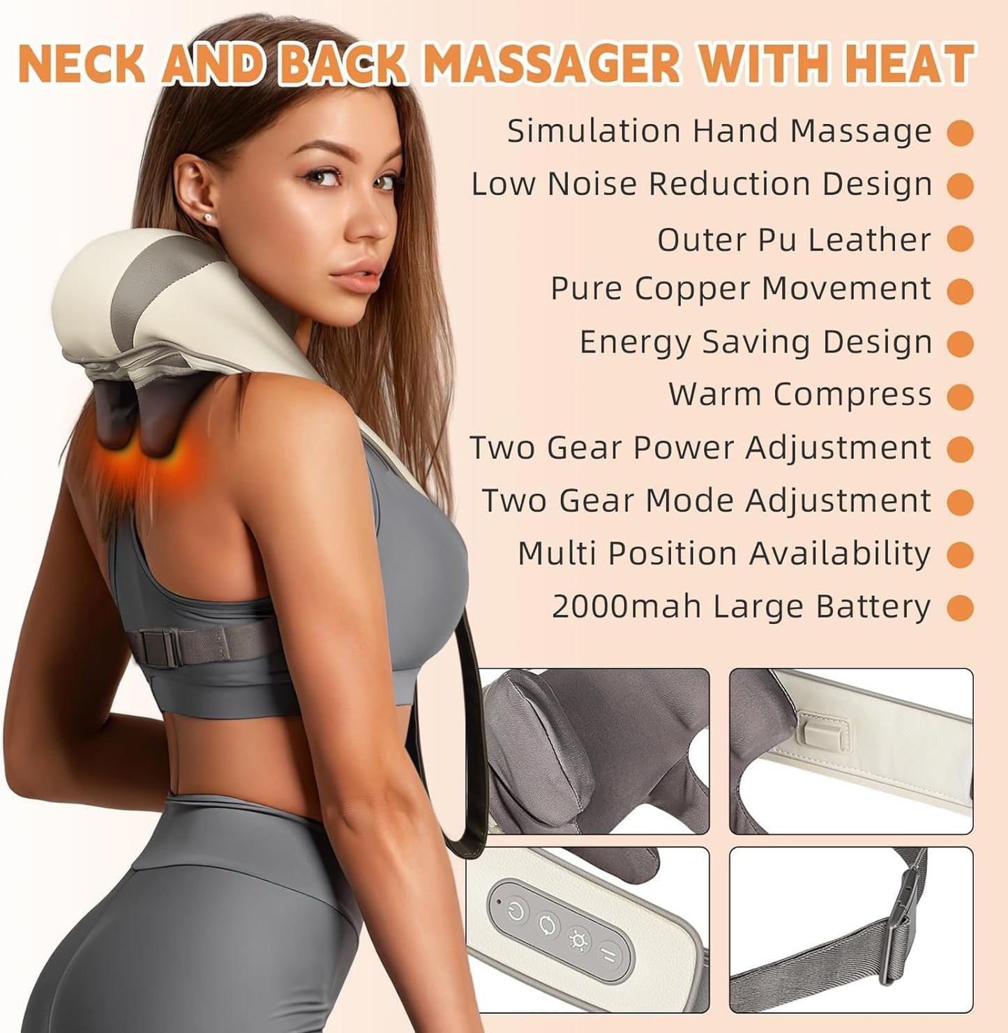 Neck Massager for Cervical Pain Relief – Electric Shiatsu Deep Tissue with Infrared Heat Therapy & 5D Kneading for Full Body Massage