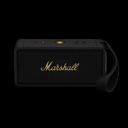 Marshall Middleton Portable Bluetooth Speaker with 20+ Hours of Portable Playtime, 360° Sound - Black & Brass.